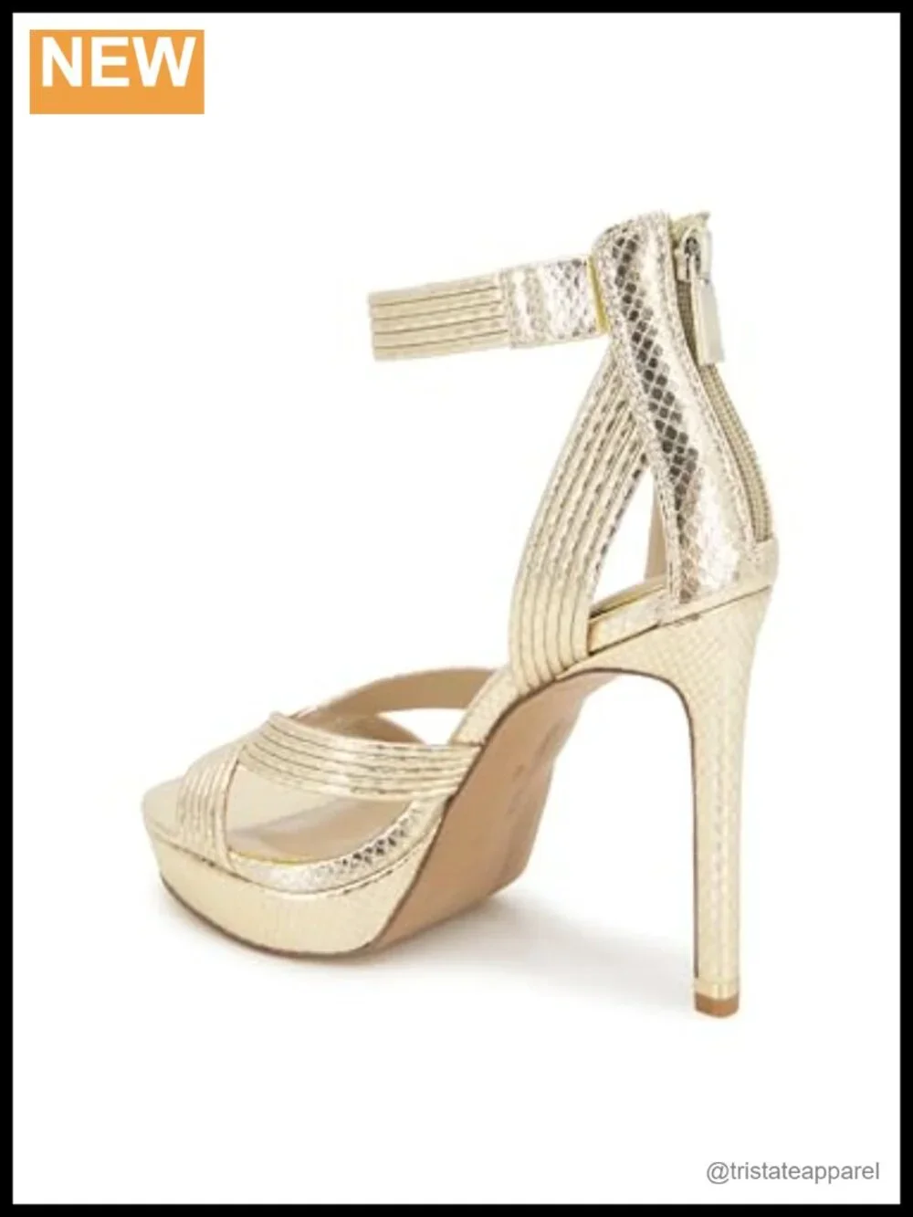 Platform Heeled Sandal With Back Zip, Faux Leather, Arch Support